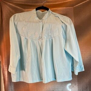Vintage 50’s pale blue bed jacket. Med. 42” chest 2 buttons. ‎ Box S